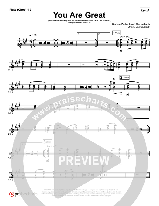 You Are Great Flute/Oboe 1/2/3 (Darlene Zschech)