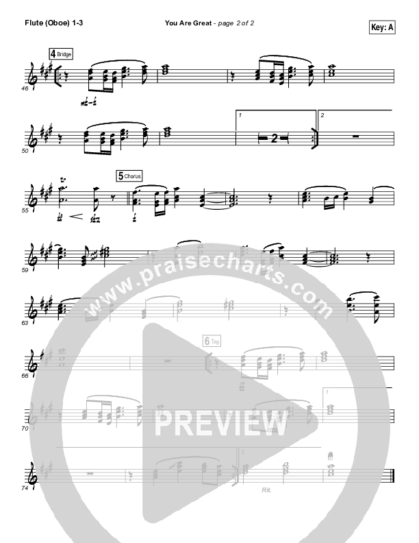 You Are Great Flute/Oboe 1/2/3 (Darlene Zschech)