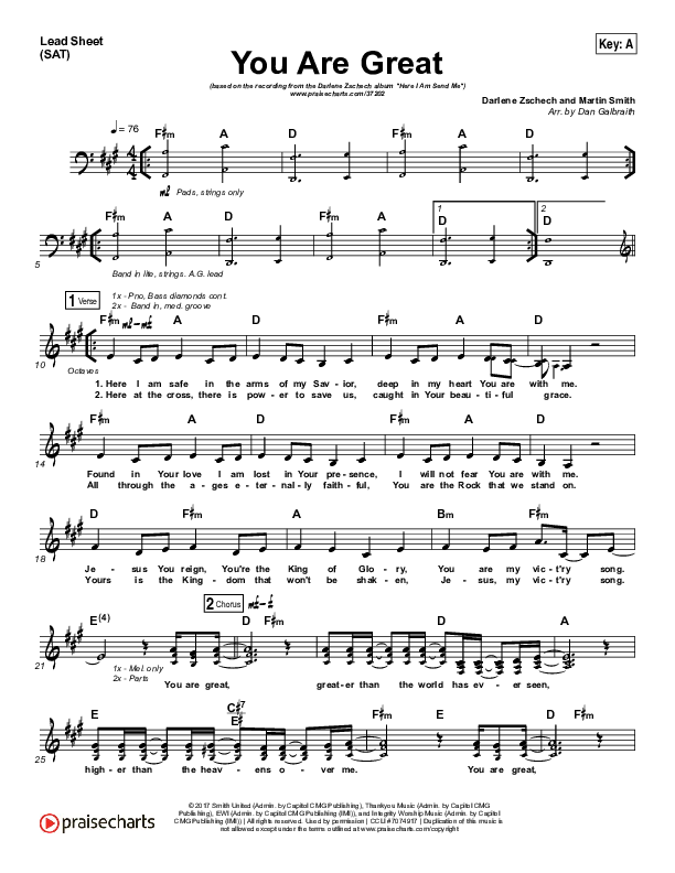 You Are Great Lead Sheet (SAT) (Darlene Zschech)
