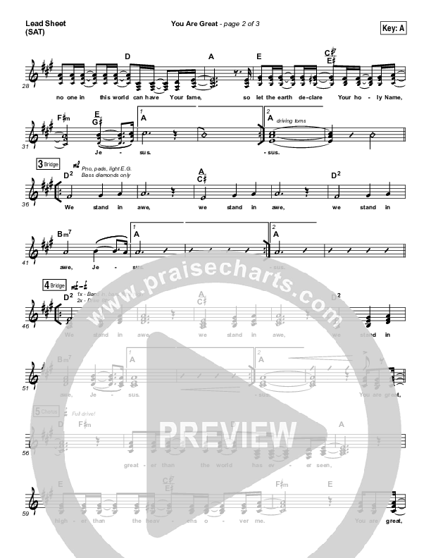 You Are Great Lead Sheet (SAT) (Darlene Zschech)