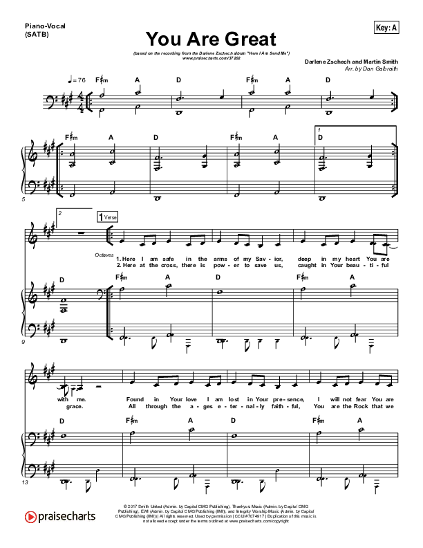 You Are Great Piano/Vocal (SATB) (Darlene Zschech)