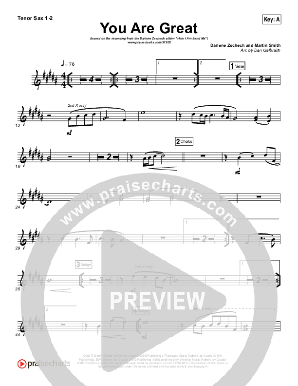You Are Great Tenor Sax 1/2 (Darlene Zschech)