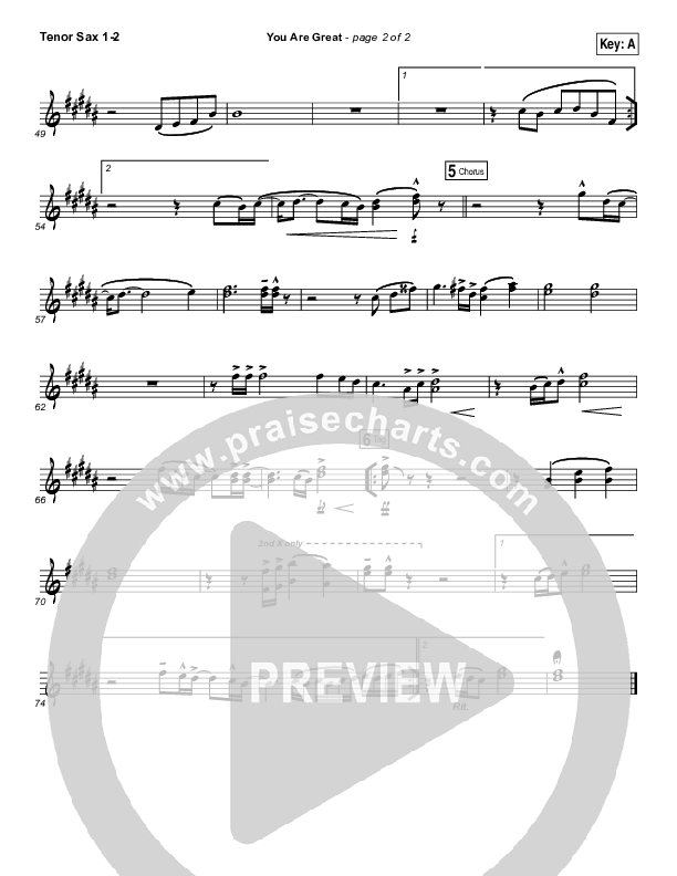 You Are Great Tenor Sax 1/2 (Darlene Zschech)