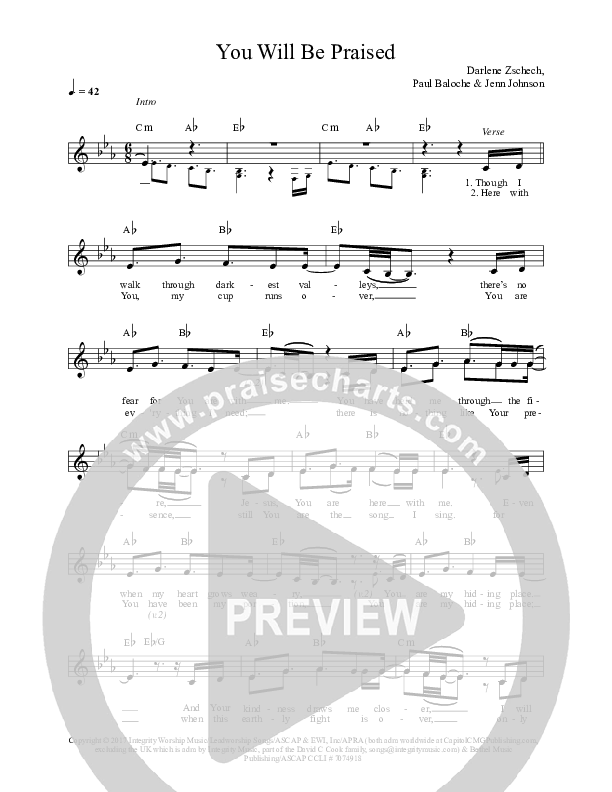 You Will Be Praised Lead Sheet (Darlene Zschech / Amanda Batterham)