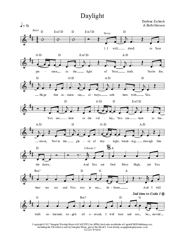 Daylight Lead Sheet (Darlene Zschech / Beth Gleeson)