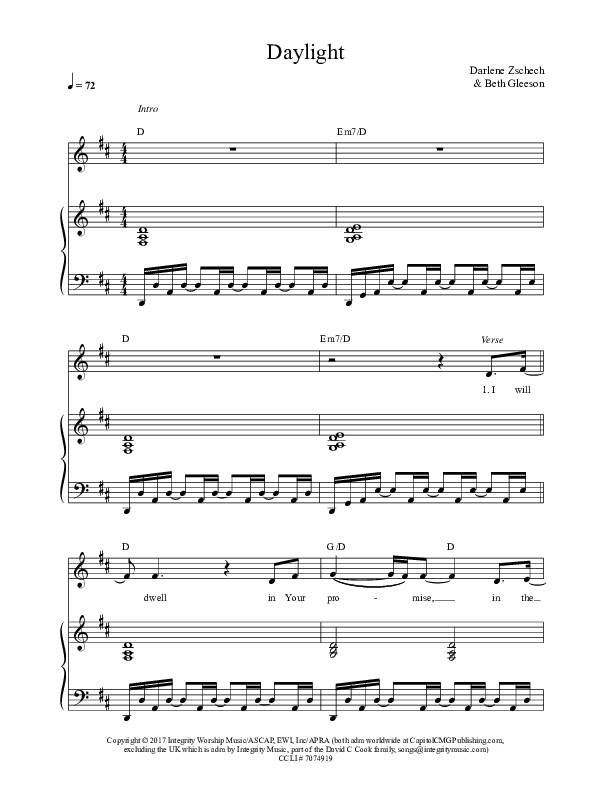 Daylight Sheet Music PDF (Darlene Zschech / Beth Gleeson) - PraiseCharts
