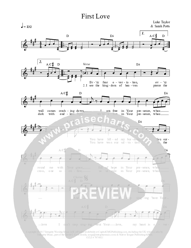 First Love Lead Sheet (Darlene Zschech / Luke Taylor)