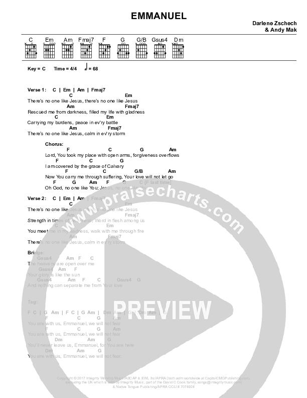 Emmanuel Chord Chart (Darlene Zschech)