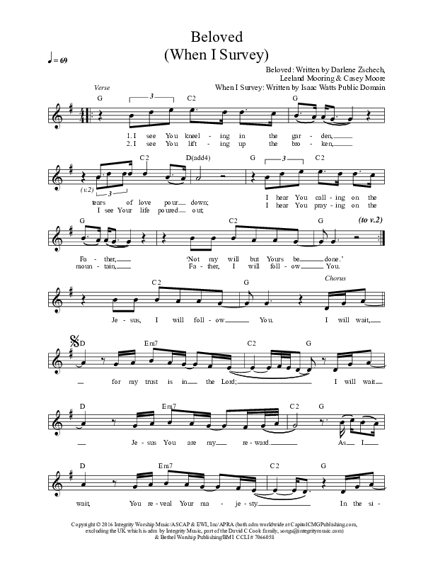 Beloved (When I Survey) Lead Sheet (Darlene Zschech / Pati Telea)