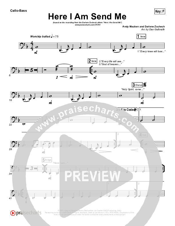 Here I Am Send Me Cello/Bass (Darlene Zschech)