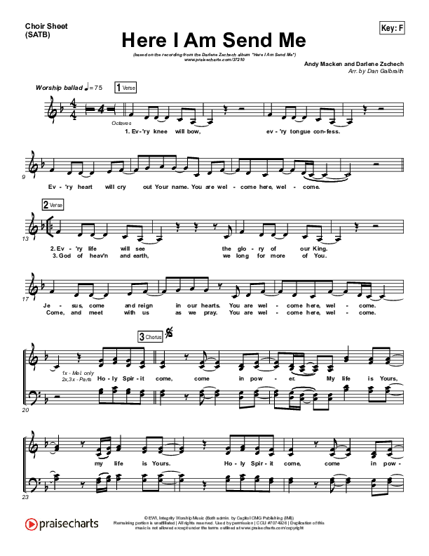 Here I Am Send Me Choir Sheet (SATB) (Darlene Zschech)