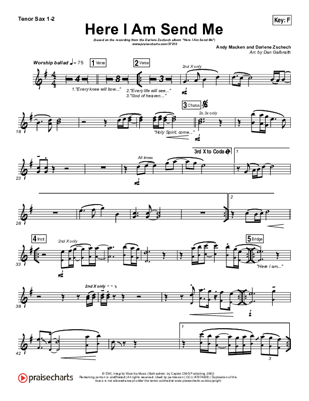 Here I Am Send Me Tenor Sax 1/2 (Darlene Zschech)