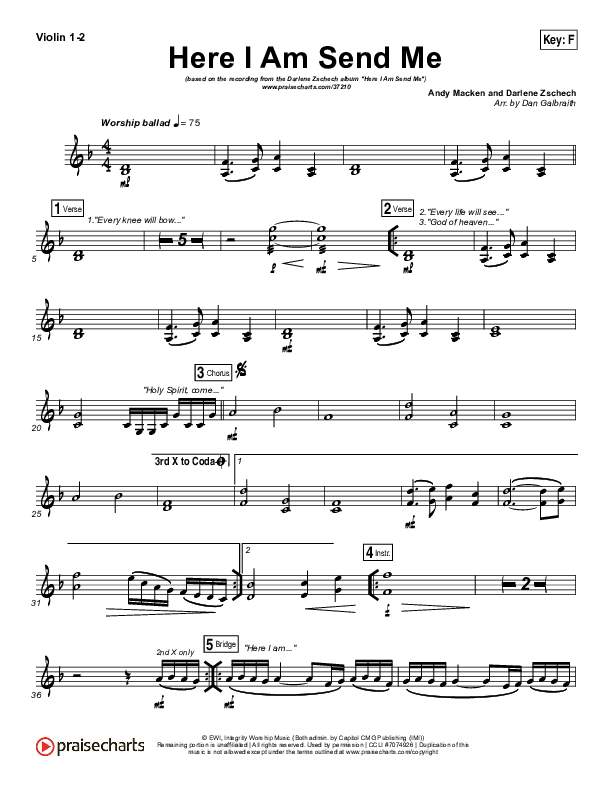 Here I Am Send Me Violin 1/2 (Darlene Zschech)