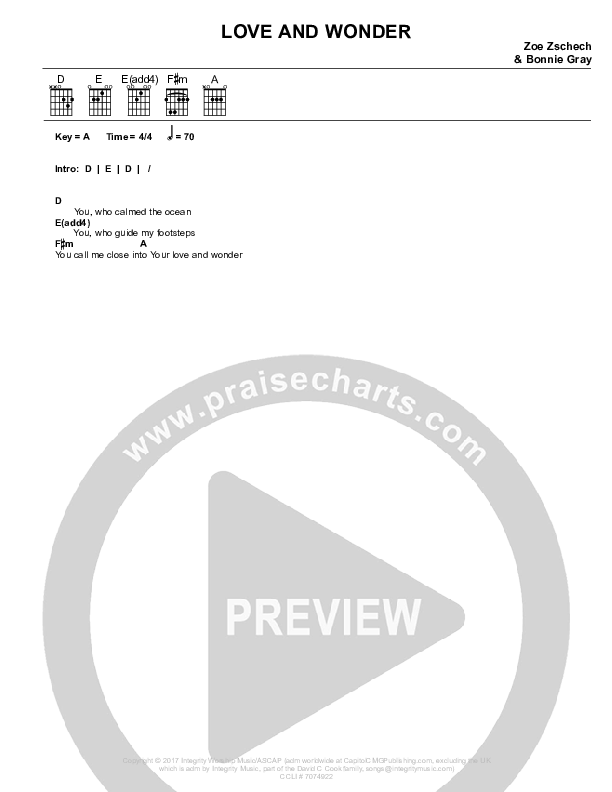 Love And Wonder Chords & Lyrics (Darlene Zschech / Zoe Zschech / Sara Potts)