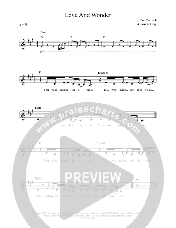 Love And Wonder Piano/Vocal & Lead (Darlene Zschech / Zoe Zschech / Sara Potts)