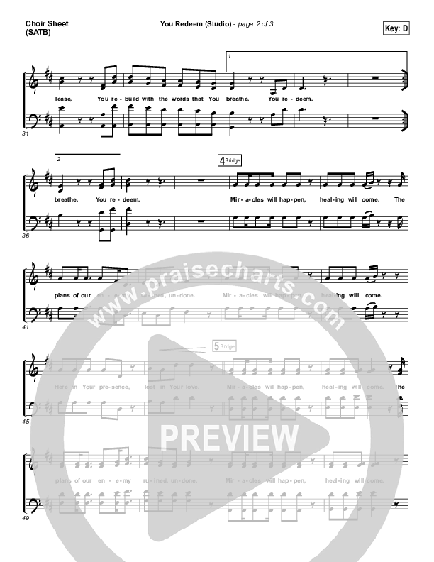 You Redeem (Studio) Choir Sheet (SATB) (Print Only) (Aaron Shust)