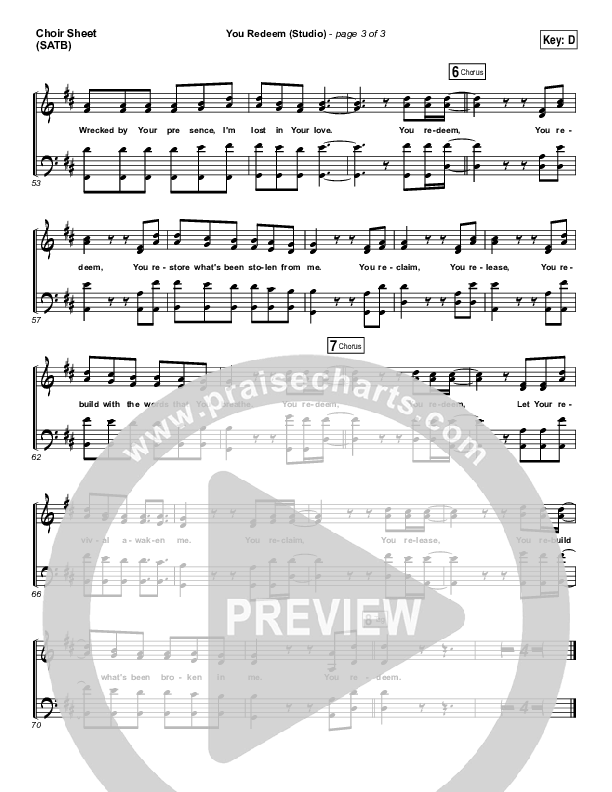 You Redeem (Studio) Choir Sheet (SATB) (Print Only) (Aaron Shust)