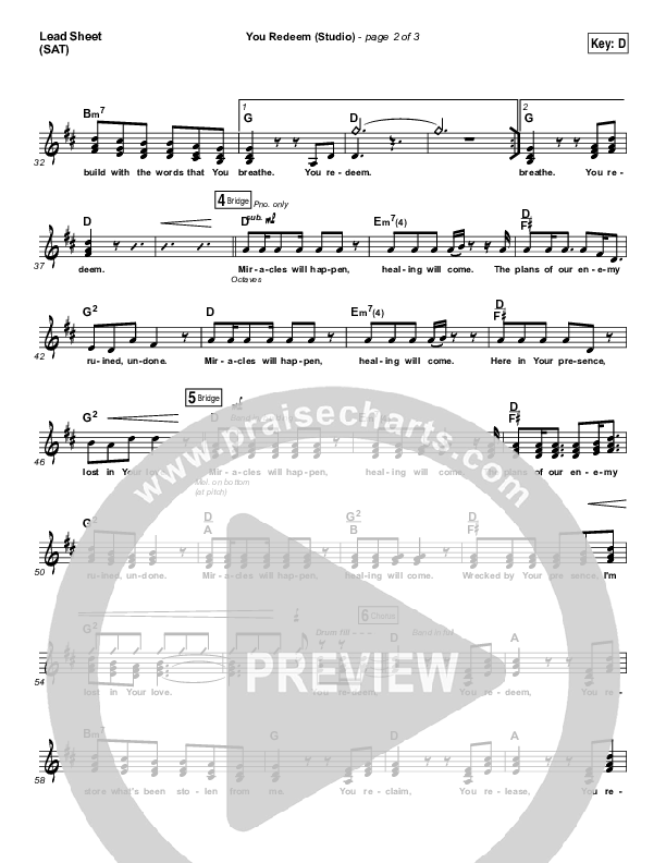 You Redeem (Studio) Lead Sheet (Print Only) (Aaron Shust)