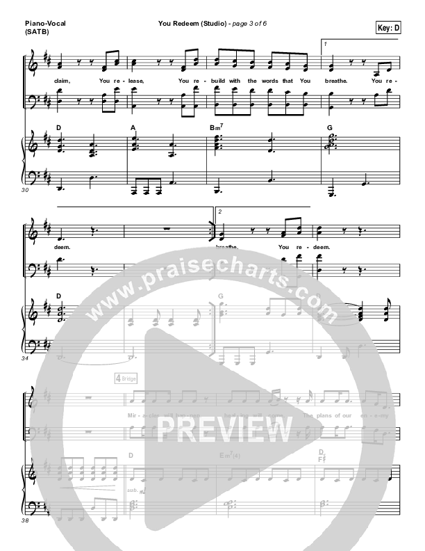 You Redeem (Studio) Piano/Vocal (Print Only) (Aaron Shust)