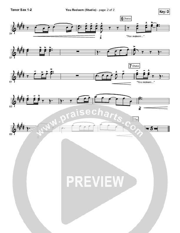 You Redeem (Studio) Tenor Sax 1/2 (Aaron Shust)
