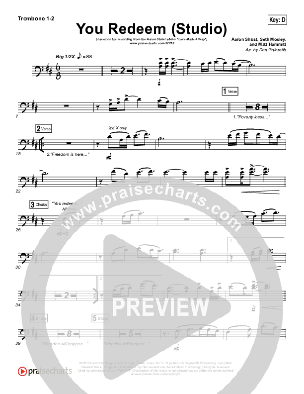 You Redeem (Studio) Trombone 1/2 (Aaron Shust)
