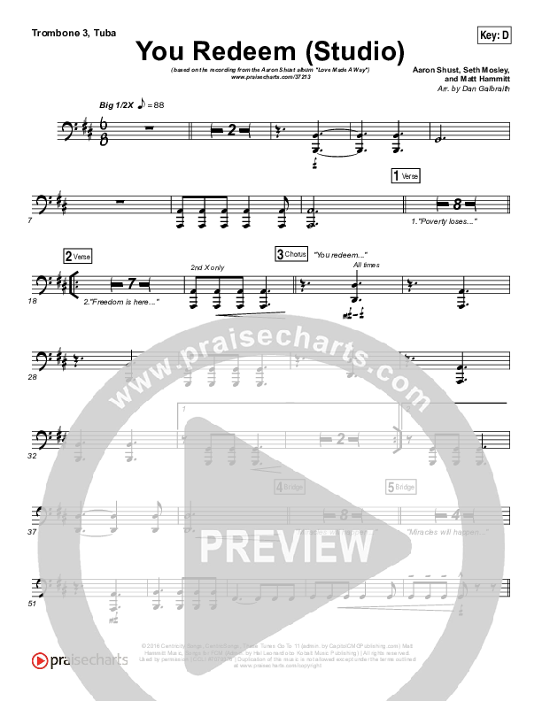 You Redeem (Studio) Trombone 3/Tuba (Aaron Shust)