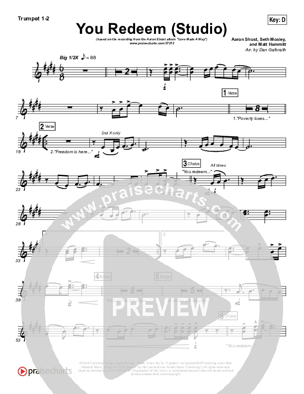 You Redeem (Studio) Trumpet 1,2 (Aaron Shust)