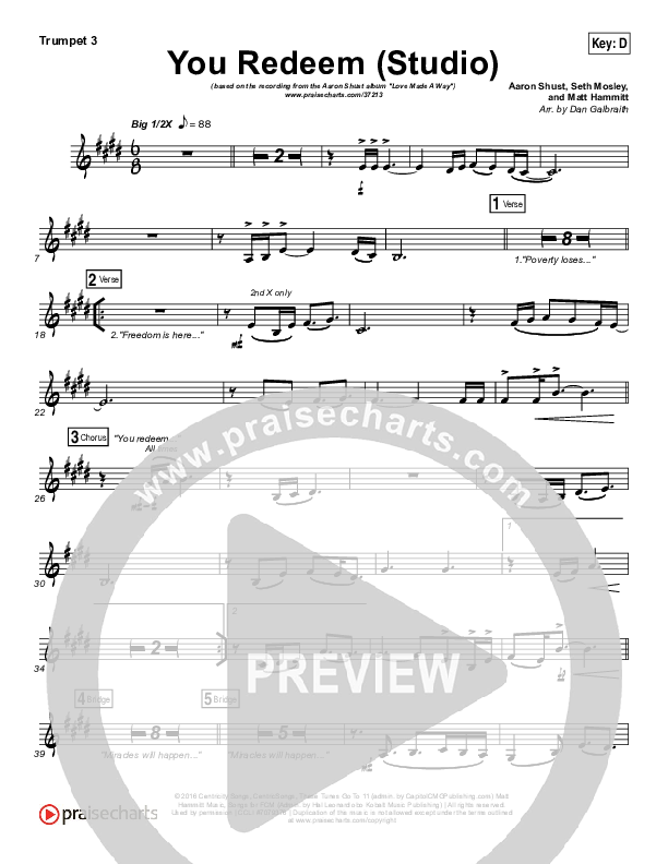You Redeem (Studio) Trumpet 3 (Aaron Shust)