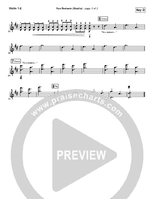 You Redeem (Studio) Violin 1/2 (Aaron Shust)