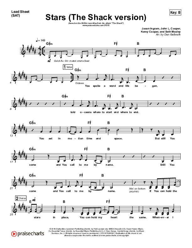 Stars Lead Sheet (Print Only) (Skillet)