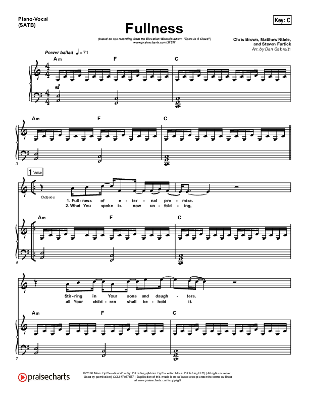 Fullness Piano/Vocal (SATB) (Elevation Worship)