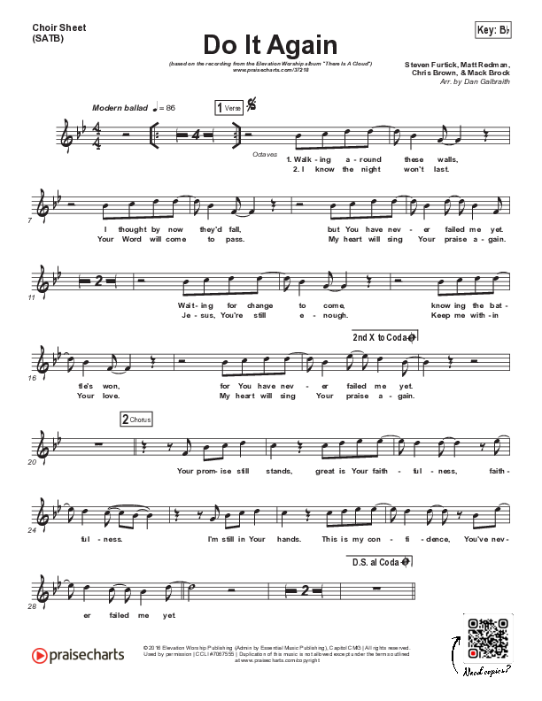Do It Again Choir Sheet (SATB) (Elevation Worship)