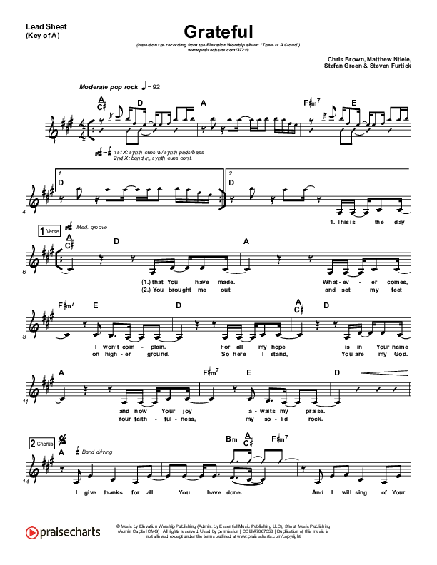 Grateful Lead Sheet (Melody) (Elevation Worship)