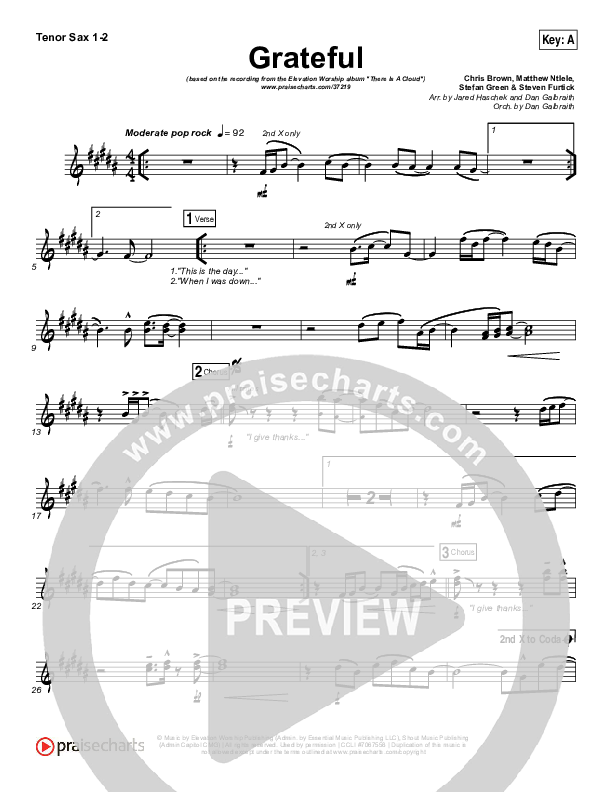 Grateful Tenor Sax 1/2 (Elevation Worship)