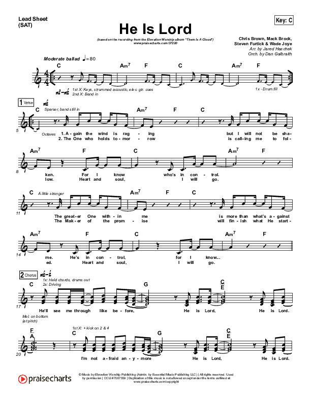 He Is Lord Lead Sheet (SAT) (Elevation Worship)