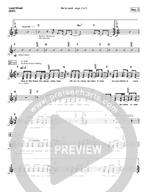 He Is Lord Lead Sheet (SAT) (Elevation Worship)
