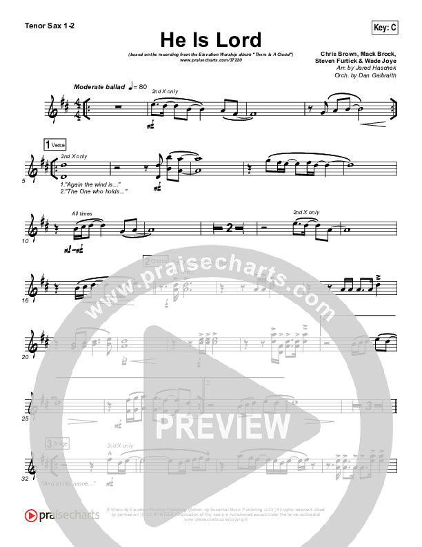 He Is Lord Tenor Sax 1/2 (Elevation Worship)