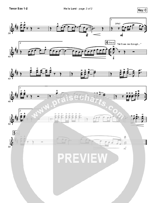 He Is Lord Tenor Sax 1/2 (Elevation Worship)