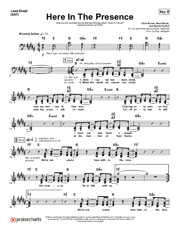Here In The Presence Lead Sheet (SAT) (Elevation Worship)