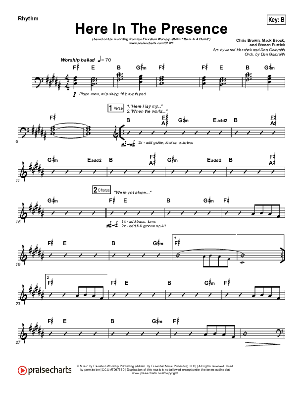 Here In The Presence Rhythm Chart (Elevation Worship)