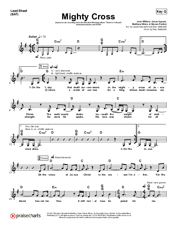 Mighty Cross Lead Sheet (SAT) (Elevation Worship)