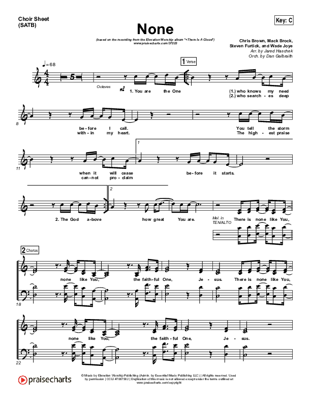 None Choir Sheet (SATB) (Elevation Worship)