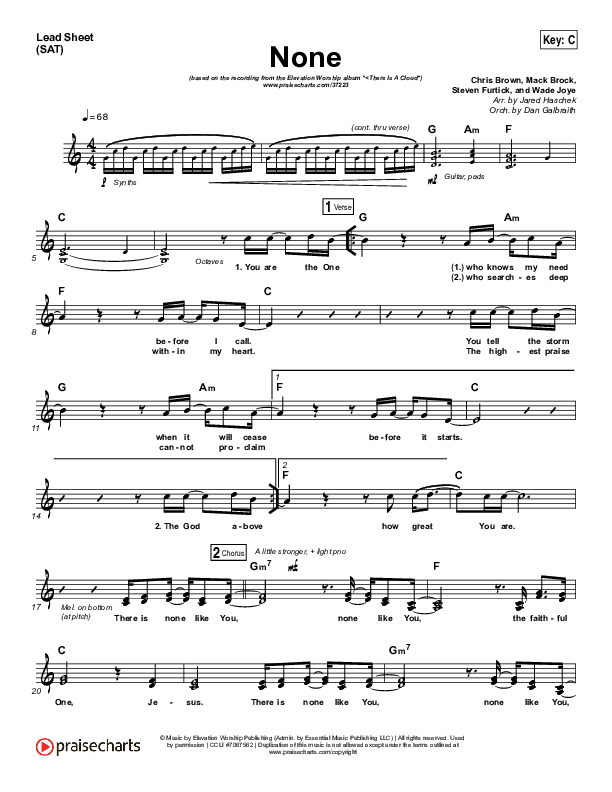 None Lead Sheet (SAT) (Elevation Worship)