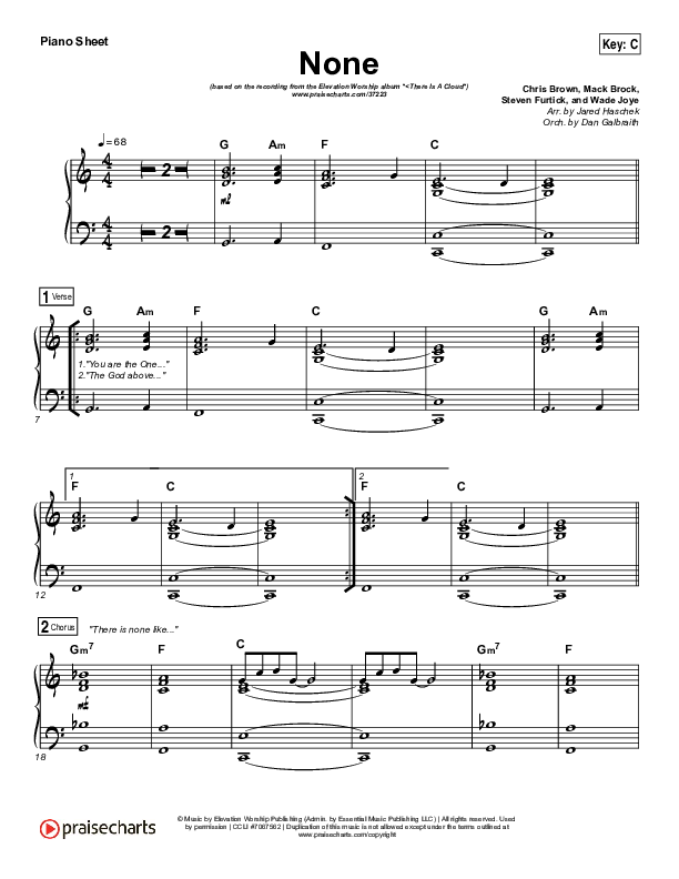 None Piano Sheet (Elevation Worship)