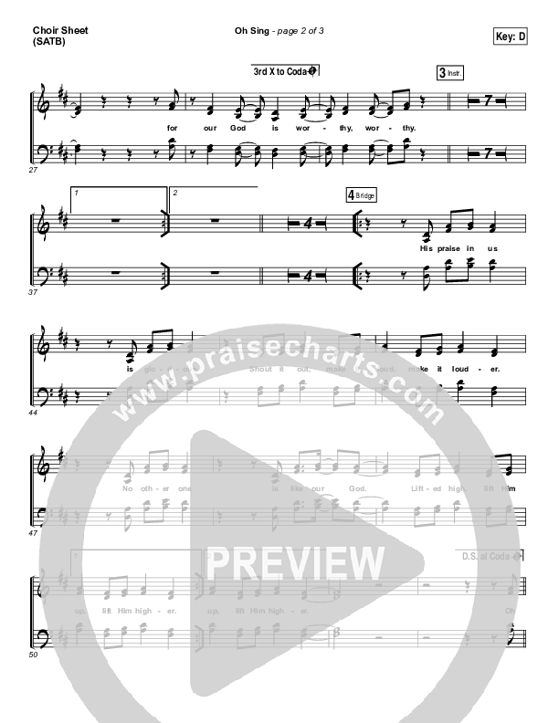 Oh Sing Choir Sheet (SATB) (Elevation Worship)
