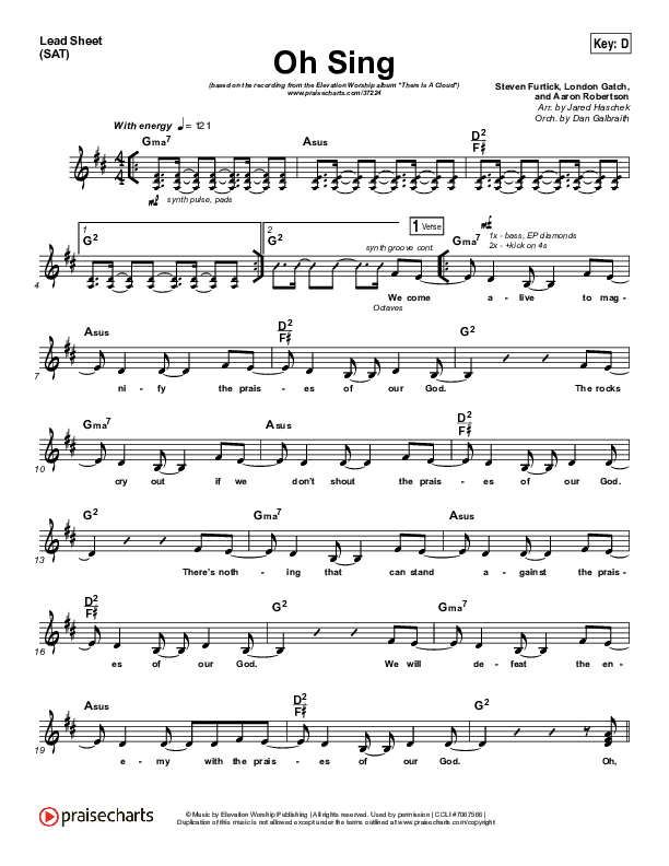 Oh Sing Lead Sheet (SAT) (Elevation Worship)