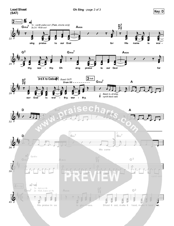 Oh Sing Lead Sheet (SAT) (Elevation Worship)