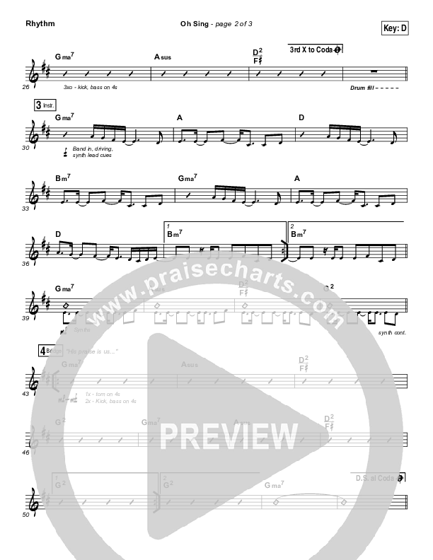 Oh Sing Rhythm Chart (Elevation Worship)