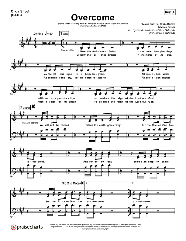 Overcome Choir Sheet (SATB) (Elevation Worship)
