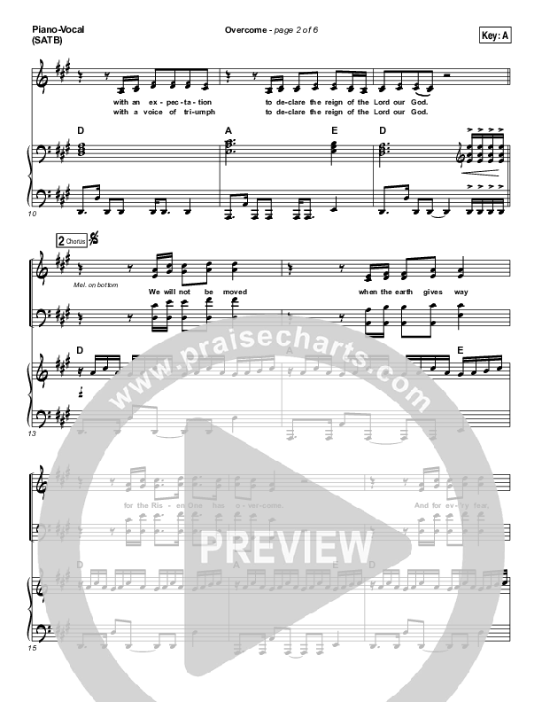 Overcome Piano/Vocal (SATB) (Elevation Worship)